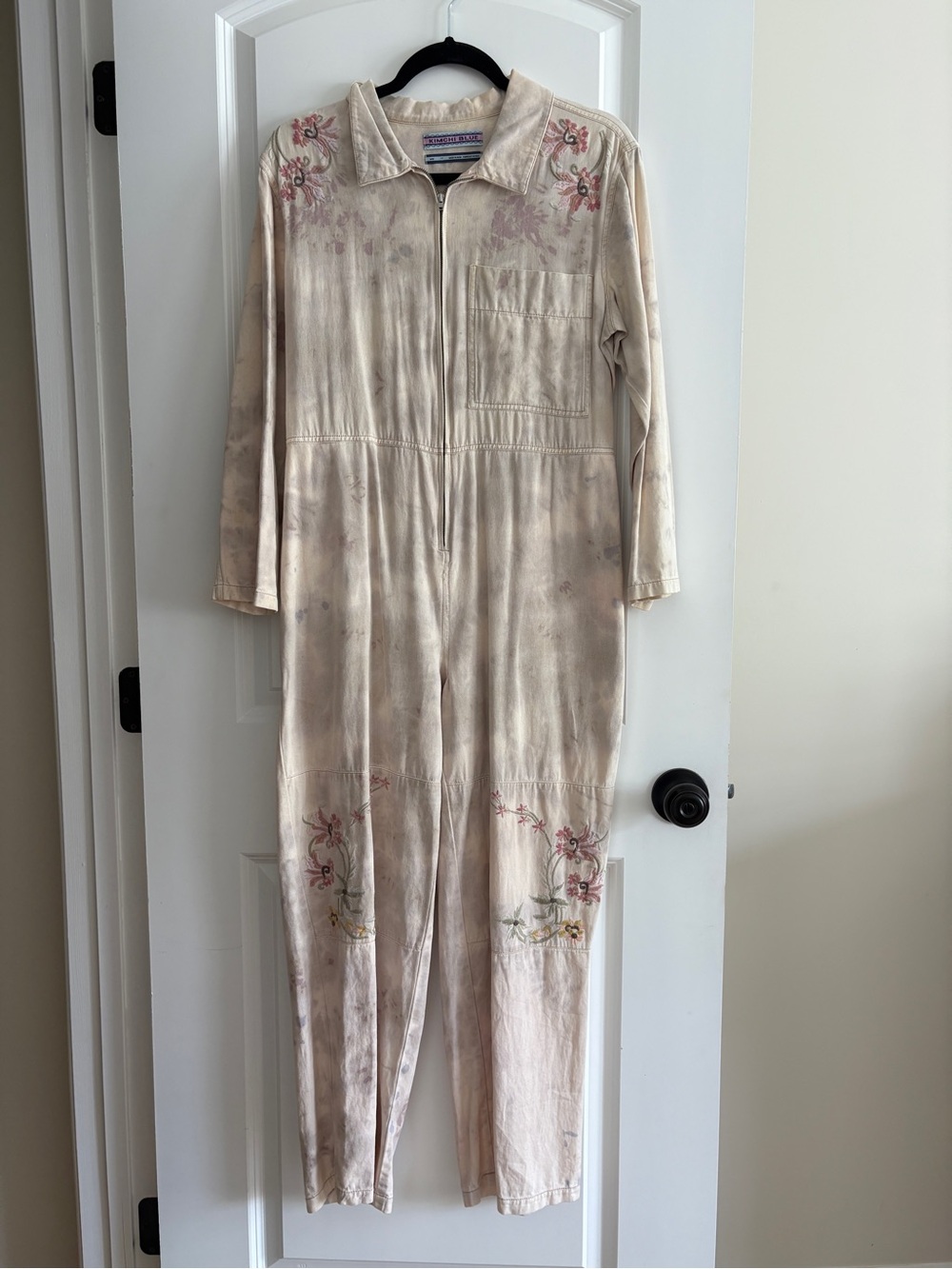Urban Outfitters Cream Floral Embroidered Long-Sleeve Jumpsuit